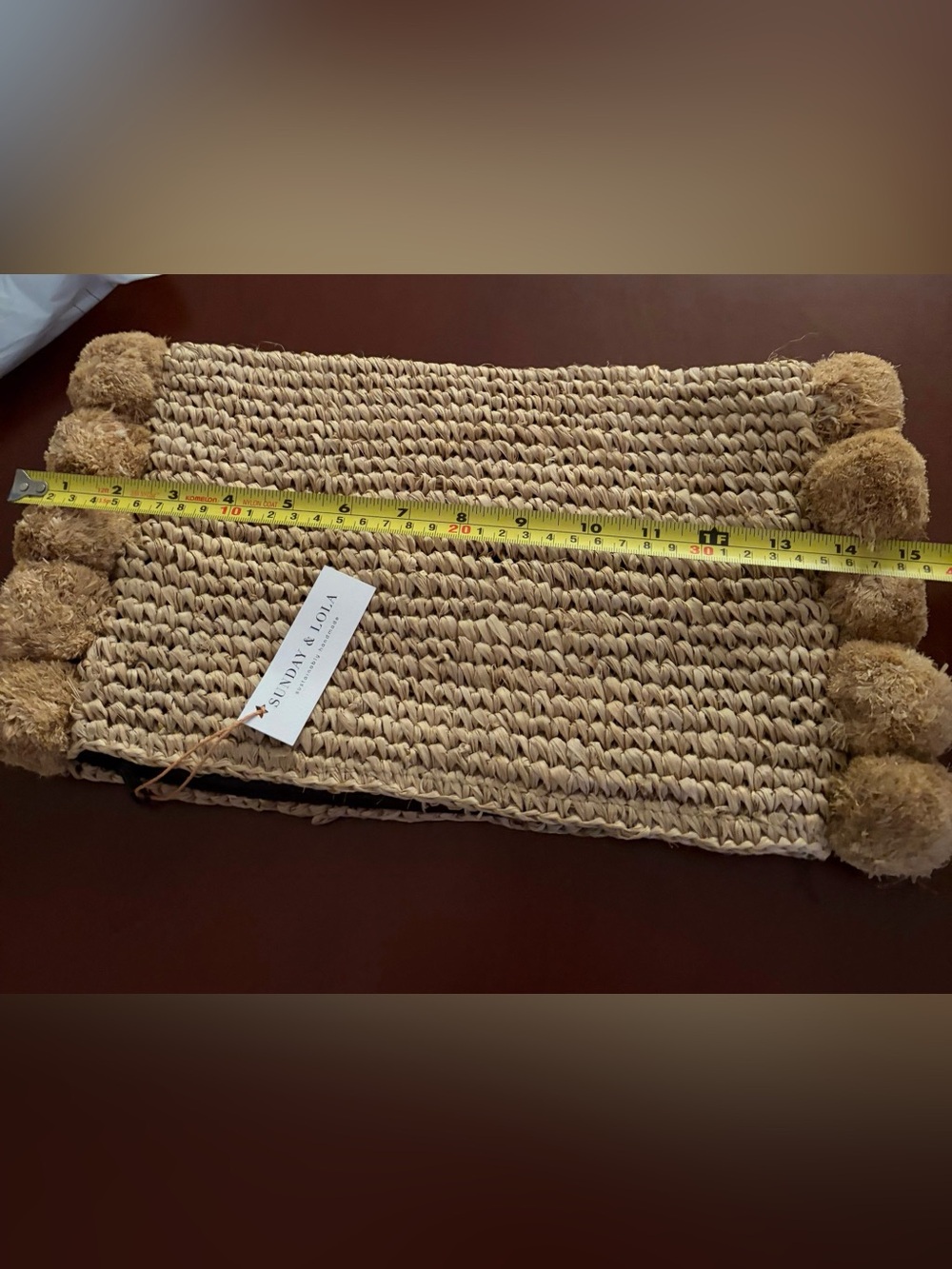 Woven Straw Pom Pom Clutch - Natural Tan - Picture 4 of 5